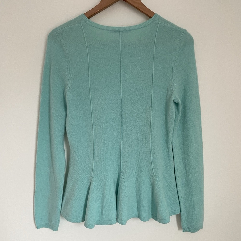 100% Cashmere Antonio Melani Sweater Aqua Peplum Hem Small Career Quite Luxury - Picture 13 of 16